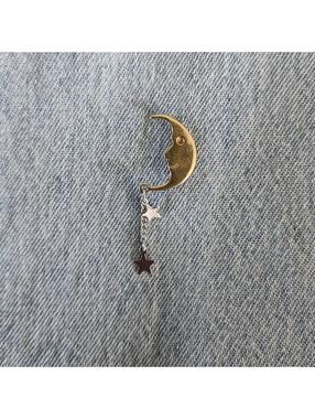 Vintage Avon Man In The Moon Pin 1970's Gold Crescent Moon Silver Star Charms